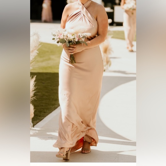 Show Me Your MuMu Jasmine Halter Maxi Dress Rose Gold Luxe Satin Small 💒 💍 - Picture 8 of 9